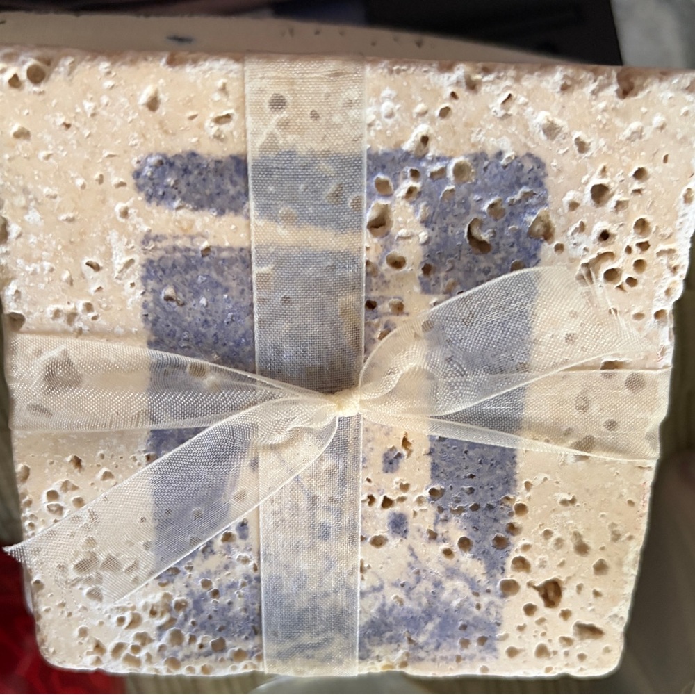 Travertine Coasters ~ Set of 4 ~ Lighthouse Design ~ NEW
